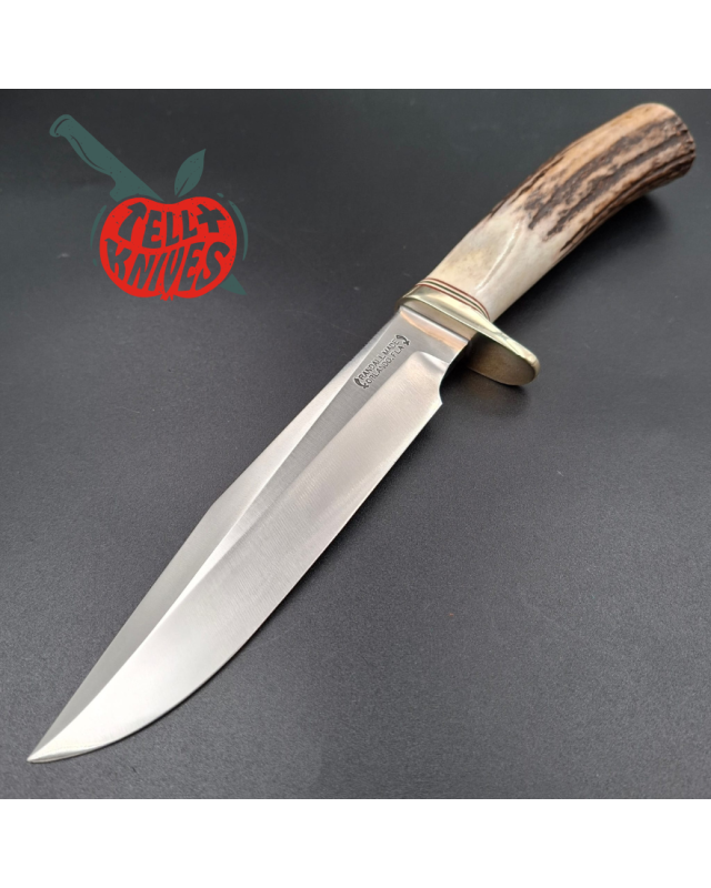 Randall Made Knives 1991 Model 5 - 6 Camp And Trail forged carbon steel stag handle nickel silver guard brown leather sh