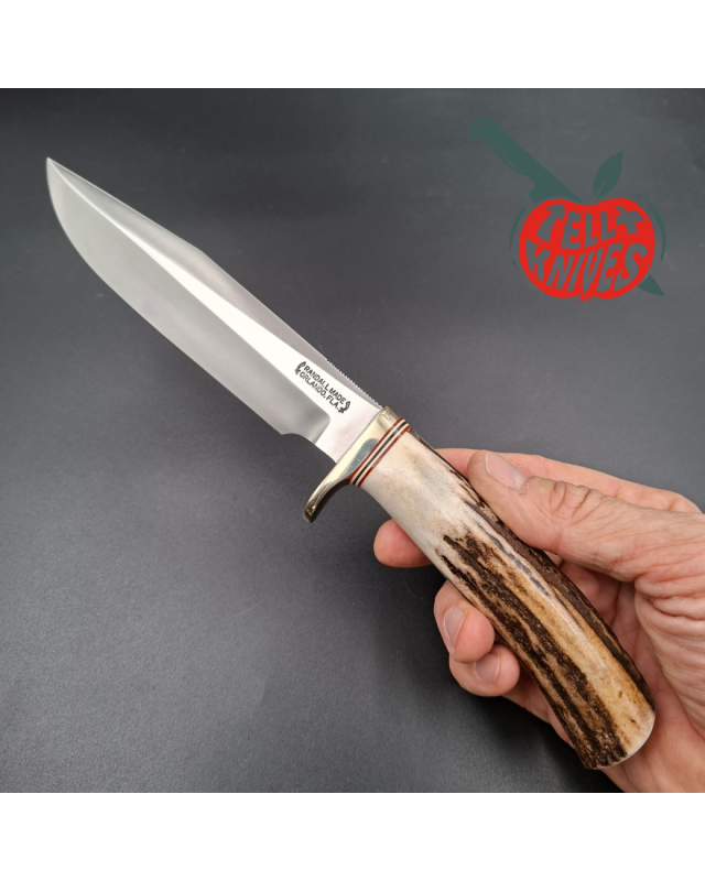 Randall Made Knives 1991 Model 5 - 6 Camp And Trail forged carbon steel stag handle nickel silver guard brown leather sh