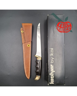 Kershaw fixed blade 1031 Fisher AUS8 stainless steel brass guard and pommel phenolic resin handle Hattori Design