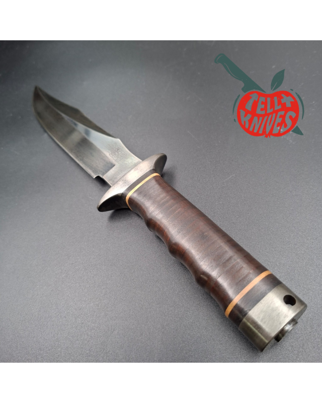 SOG S1 5th Special Forces Group Vietnam unblued SK5 carbon steel blade stacked leather handle black leather sheath