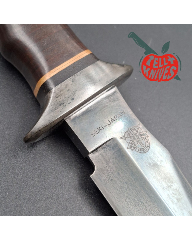 SOG S1 5th Special Forces Group Vietnam unblued SK5 carbon steel blade stacked leather handle black leather sheath