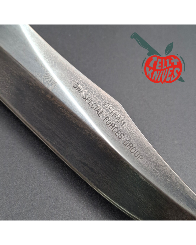 SOG S1 5th Special Forces Group Vietnam unblued SK5 carbon steel blade stacked leather handle black leather sheath