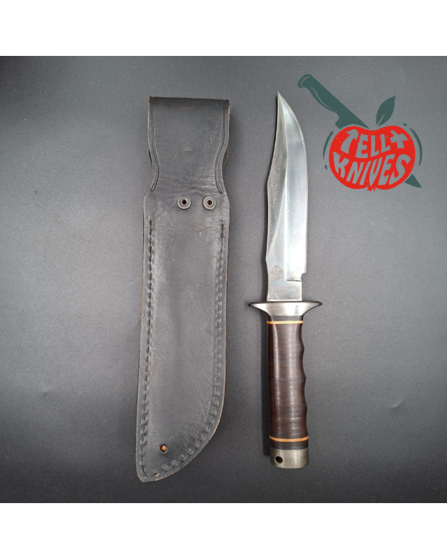 SOG S1 5th Special Forces Group Vietnam unblued SK5 carbon steel blade stacked leather handle black leather sheath