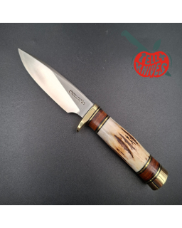 Randall Made Knives 1996 Model Mini 25 forged stainless steel stag handle brass guard brown leather sheath