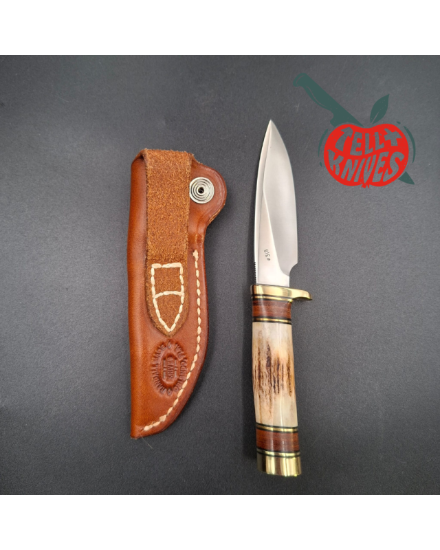 Randall Made Knives 1996 Model Mini 25 forged stainless steel stag handle brass guard brown leather sheath
