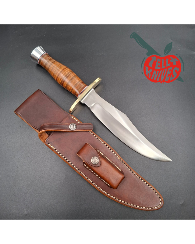 Randall Made Knives Model 12 - 8 Big Bear forged stainless steel stacked leather handle brass guard Duralumin pommel bro