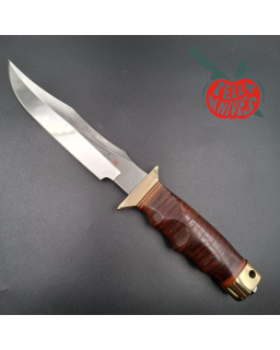 Al Mar Knives 4008 Fat Guard MACV SOG Special Forces AUS6 stainless steel blade miror finish brass guard stacked leather