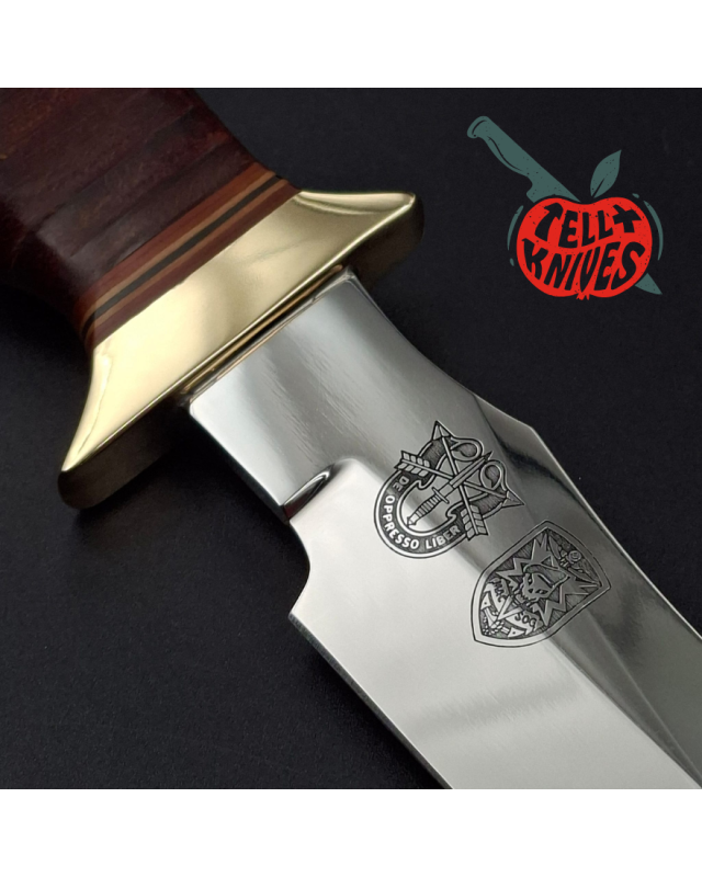 Al Mar Knives 4008 Fat Guard MACV SOG Special Forces AUS6 stainless steel blade miror finish brass guard stacked leather