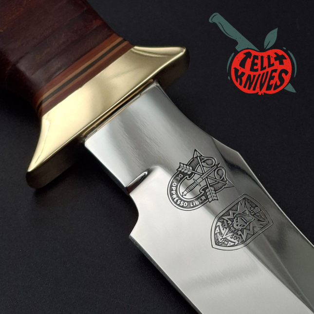 Al Mar Knives 4008 Fat Guard MACV SOG Special Forces AUS6 stainless steel blade miror finish brass guard stacked leather