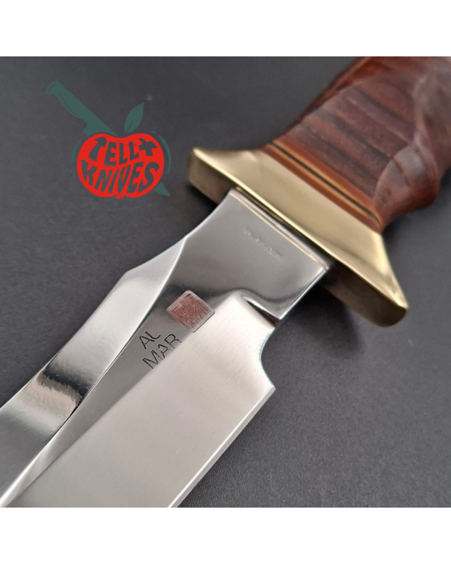 Al Mar Knives 4008 Fat Guard MACV SOG Special Forces AUS6 stainless steel blade miror finish brass guard stacked leather