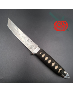 Cold Steel 1998 Imperial Tanto Full Tang Damascus Blade white rayskin handle black leather sheath made in Japan