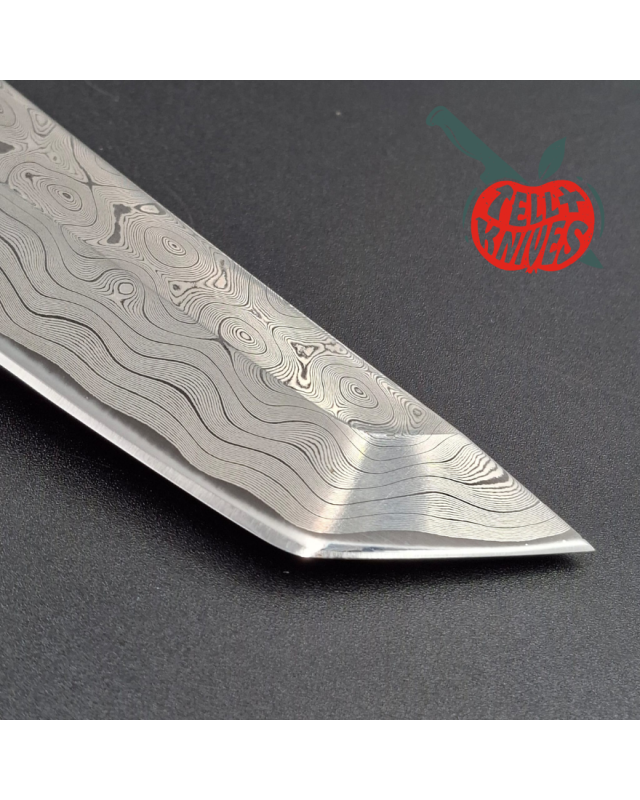 Cold Steel 1998 Imperial Tanto Full Tang Damascus Blade white rayskin handle black leather sheath made in Japan