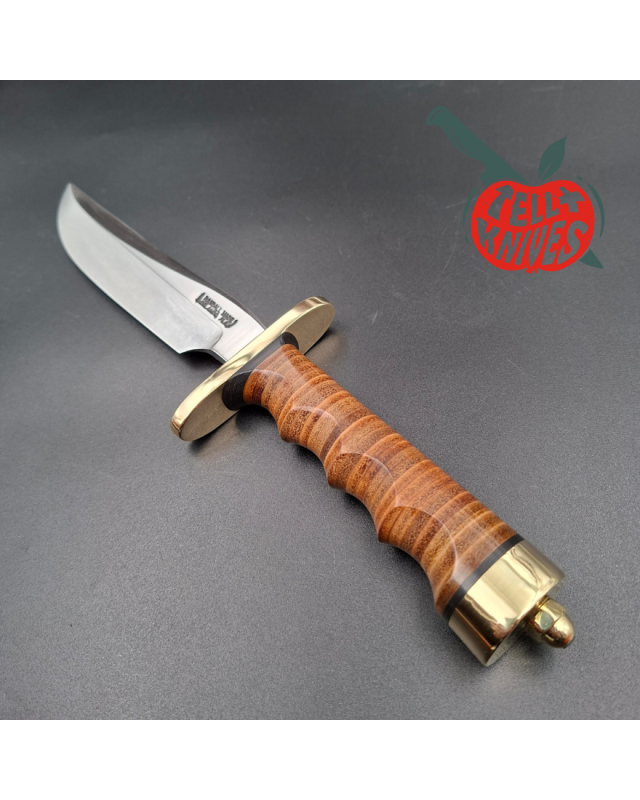 Randall Made Knives Model 3-6 Recon forged carbon steel brass guard stacked leather handle brown leather sheath