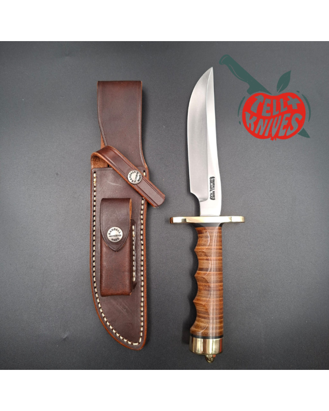 Randall Made Knives Model 3-6 Recon forged carbon steel brass guard stacked leather handle brown leather sheath