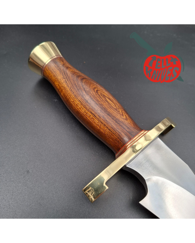 Randall Made Knives Model Sasquatch Large forged carbon steel ironwood handle brass guard and pommel brown leather sheat