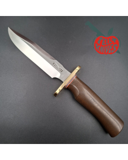 Randall Made Knives Model 1-6 sawteeth grind forged carbon steel brown micarta handle brass guard brown leather sheath