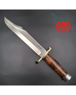 Randall Made Knives Model 12-11 Confederate Bowie forged carbon steel stacked leather handle brass guard Duralumin pomme