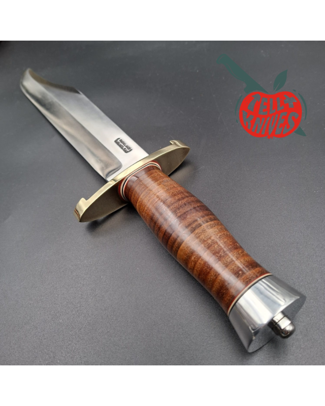 Randall Made Knives Model 12-11 Confederate Bowie forged carbon steel stacked leather handle brass guard Duralumin pomme