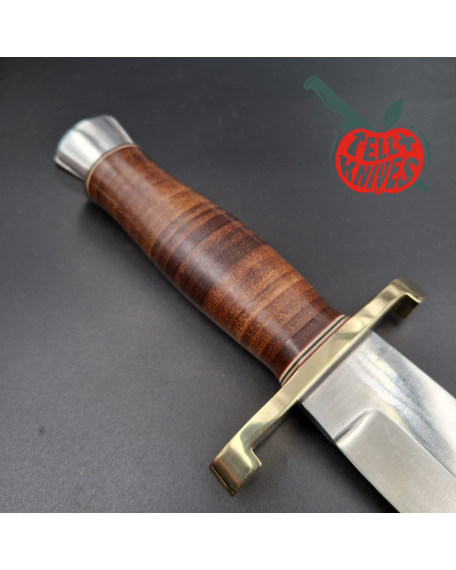 Randall Made Knives Model 12-11 Confederate Bowie forged carbon steel stacked leather handle brass guard Duralumin pomme