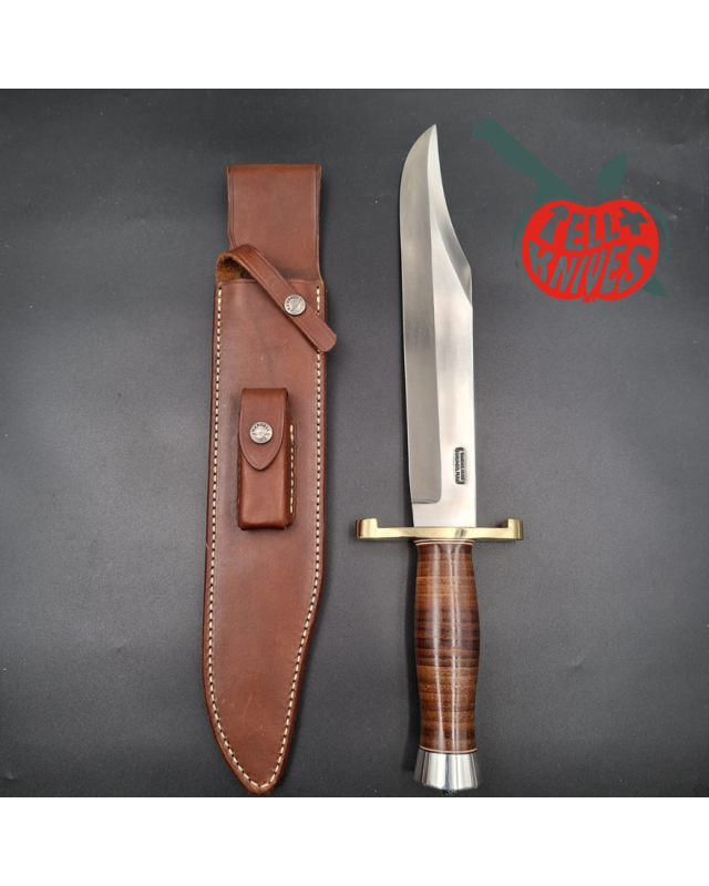 Randall Made Knives Model 12-11 Confederate Bowie forged carbon steel stacked leather handle brass guard Duralumin pomme