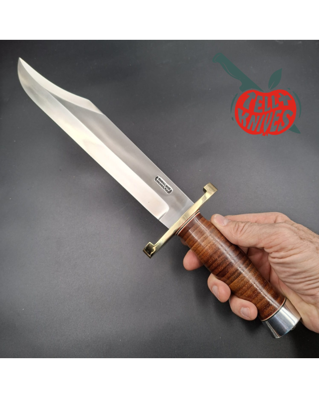 Randall Made Knives Model 12-11 Confederate Bowie forged carbon steel stacked leather handle brass guard Duralumin pomme