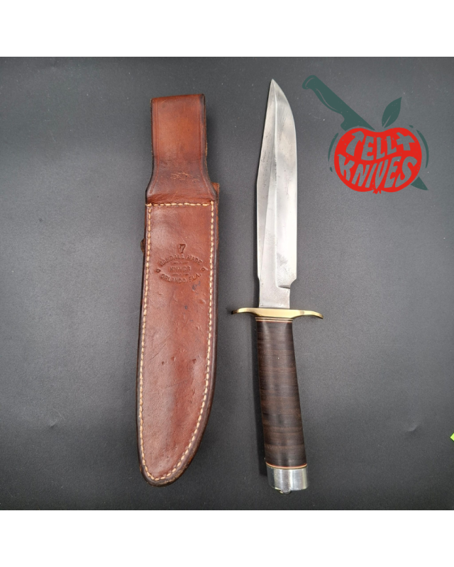 Randall Made Knives Vintage 80ies Model 1-7 forged carbon steel stacked leather handle brown leather sheath