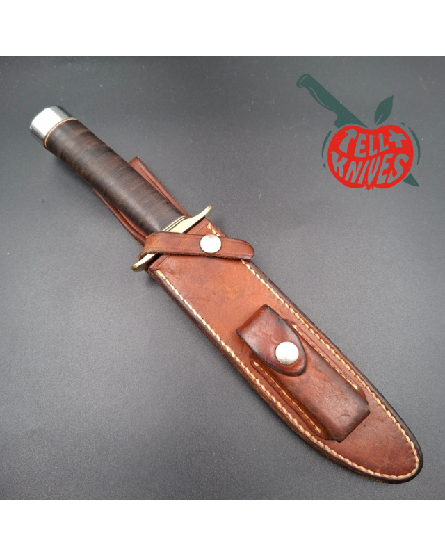Randall Made Knives Vintage 80ies Model 1-7 forged carbon steel stacked leather handle brown leather sheath
