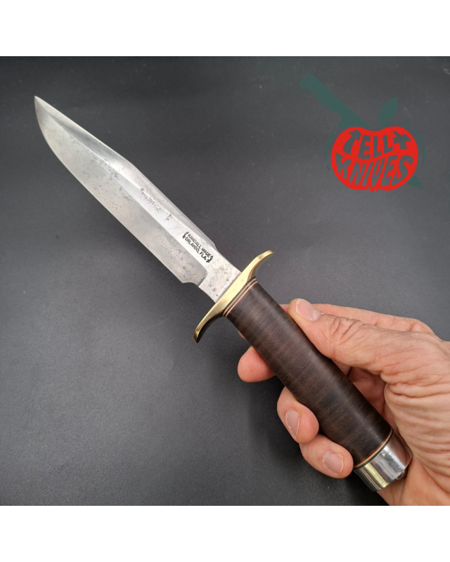 Randall Made Knives Vintage 80ies Model 1-7 forged carbon steel stacked leather handle brown leather sheath