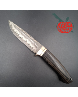 Sergey Shidlovskiy Custom Knives Black Ghost Damascus blade petrified oak handle black leather sheath