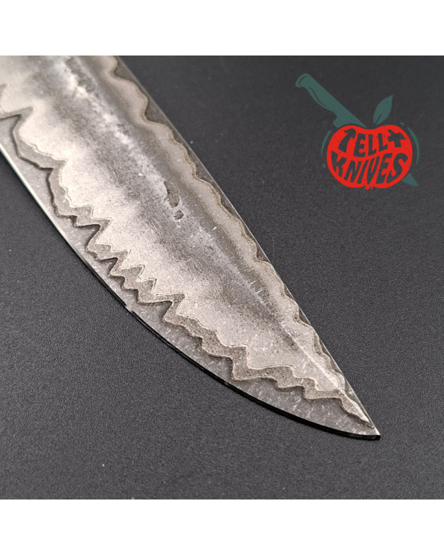 Sergey Shidlovskiy Custom Knives Black Ghost Damascus blade petrified oak handle black leather sheath