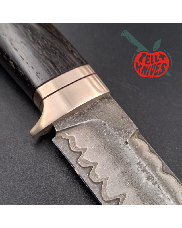 Sergey Shidlovskiy Custom Knives Black Ghost Damascus blade petrified oak handle black leather sheath