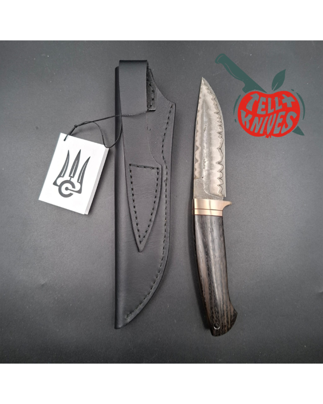 Sergey Shidlovskiy Custom Knives Black Ghost Damascus blade petrified oak handle black leather sheath