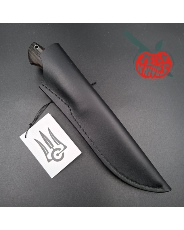 Sergey Shidlovskiy Custom Knives Black Ghost Damascus blade petrified oak handle black leather sheath