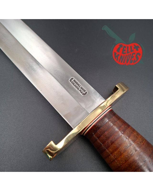 Randall Made Knives Model 12-13 Thorp carbon steel stacked leather handle brass guard Duralumin pommel brown leather she