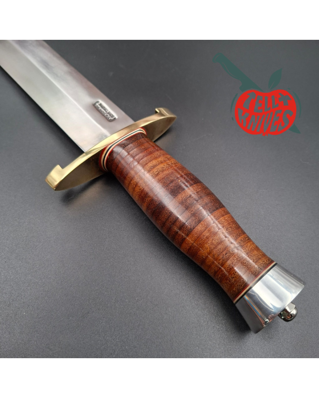 Randall Made Knives Model 12-13 Thorp carbon steel stacked leather handle brass guard Duralumin pommel brown leather she