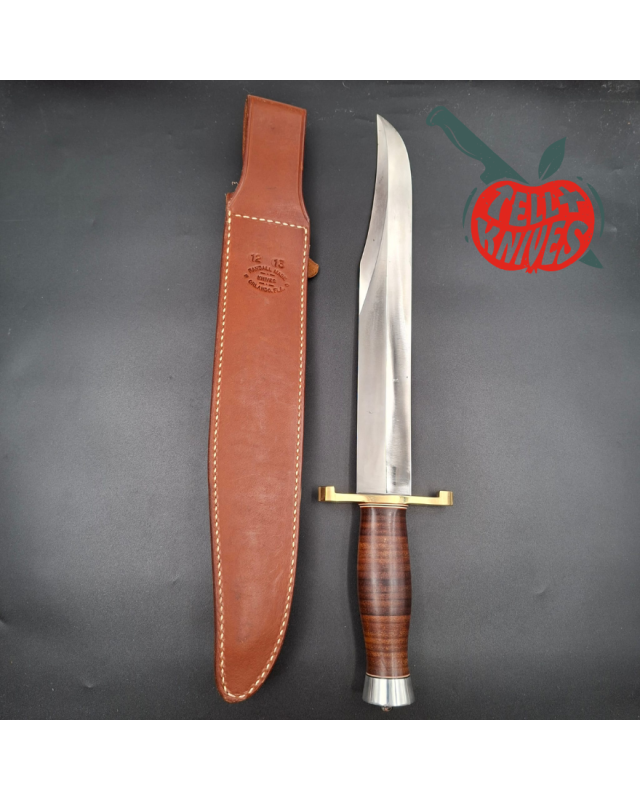 Randall Made Knives Model 12-13 Thorp carbon steel stacked leather handle brass guard Duralumin pommel brown leather she