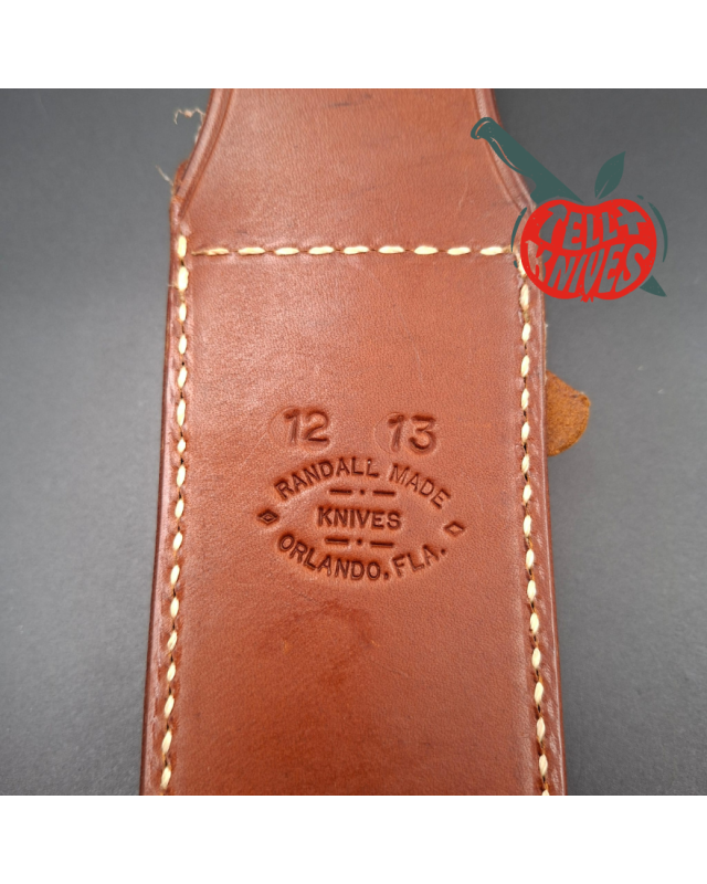 Randall Made Knives Model 12-13 Thorp carbon steel stacked leather handle brass guard Duralumin pommel brown leather she
