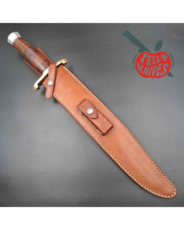 Randall Made Knives Model 12-13 Thorp carbon steel stacked leather handle brass guard Duralumin pommel brown leather she