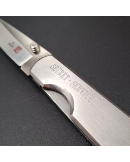 AL MAR Knives Secret Agent AUS-6 stainless steel brushed stainless handle black leather sheath with original box