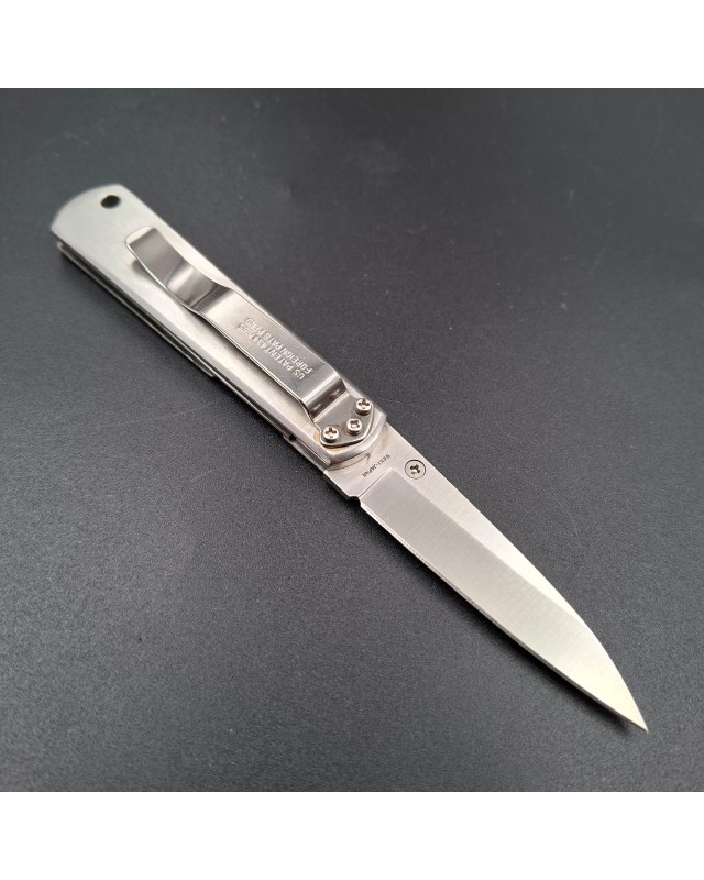 AL MAR Knives Secret Agent AUS-6 stainless steel brushed stainless handle black leather sheath with original box