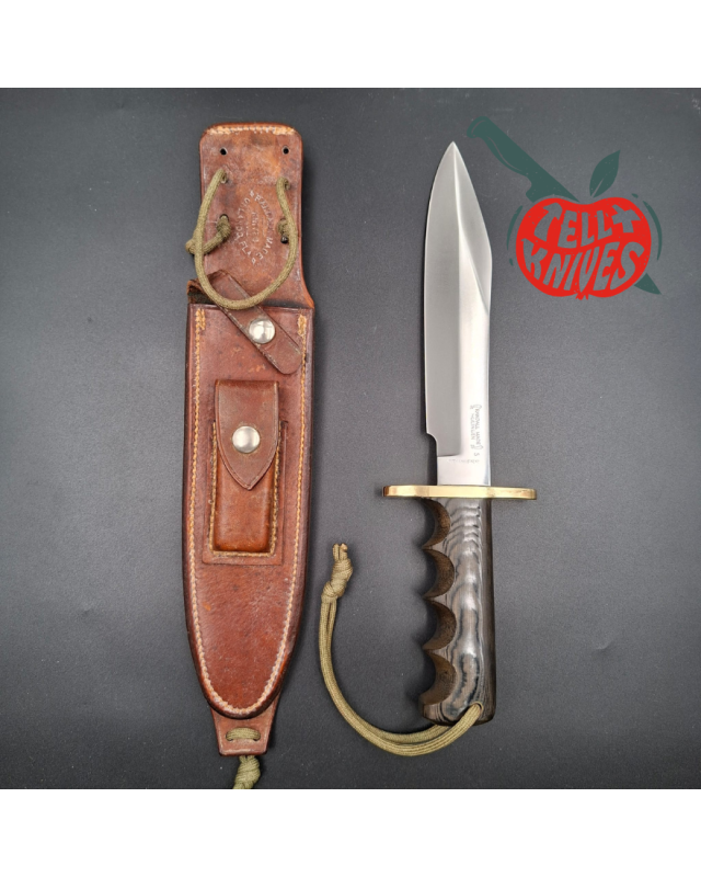 Randall Made Knives Vietnam Era Solingen Model 14 7.5 Humpback forged stainless steel green micarta handle brass hilt