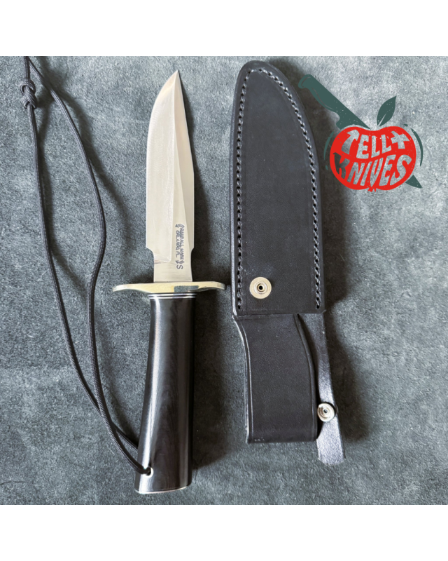 Randall Made Knives Model 1-5 stainless steel blade black micarta handle black leather sheath