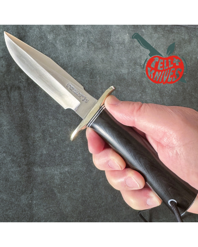 Randall Made Knives Model 1-5 stainless steel blade black micarta handle black leather sheath