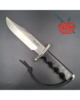 Randall Buxton Fighter Full Tang forged Stainless steel nickel silver forward curved hilt black micarta handle signed sheath