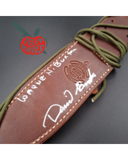 Randall Buxton Fighter Full Tang forged Stainless steel nickel silver forward curved hilt black micarta handle signed sheath