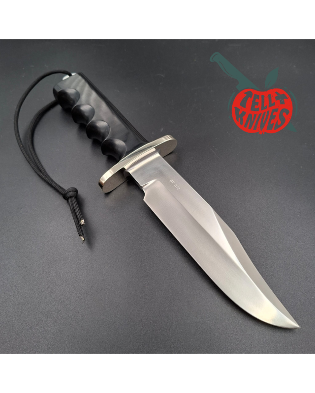 Randall Buxton Fighter Full Tang forged Stainless steel nickel silver forward curved hilt black micarta handle signed sheath