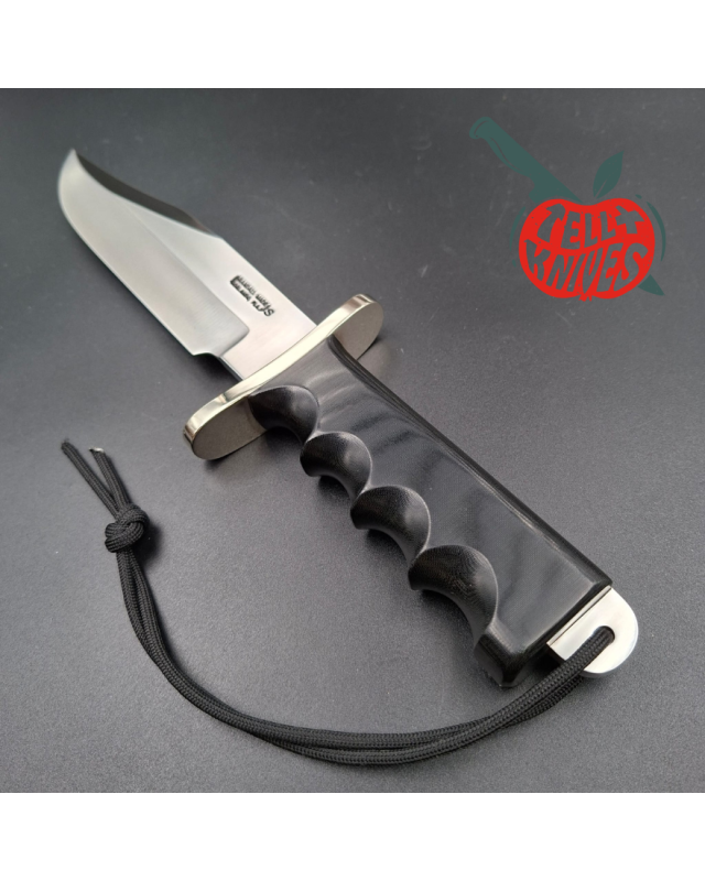 Randall Buxton Fighter Full Tang forged Stainless steel nickel silver forward curved hilt black micarta handle signed sheath
