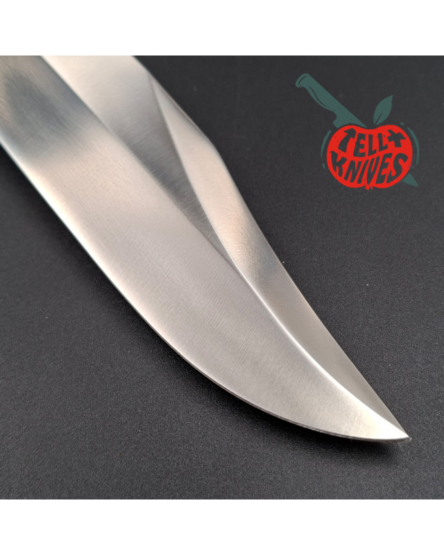 Randall Buxton Fighter Full Tang forged Stainless steel nickel silver forward curved hilt black micarta handle signed sheath