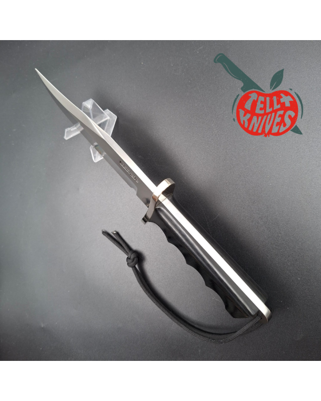 Randall Buxton Fighter Full Tang forged Stainless steel nickel silver forward curved hilt black micarta handle signed sheath