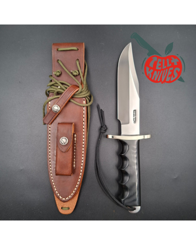 Randall Buxton Fighter Full Tang forged Stainless steel nickel silver forward curved hilt black micarta handle signed sheath